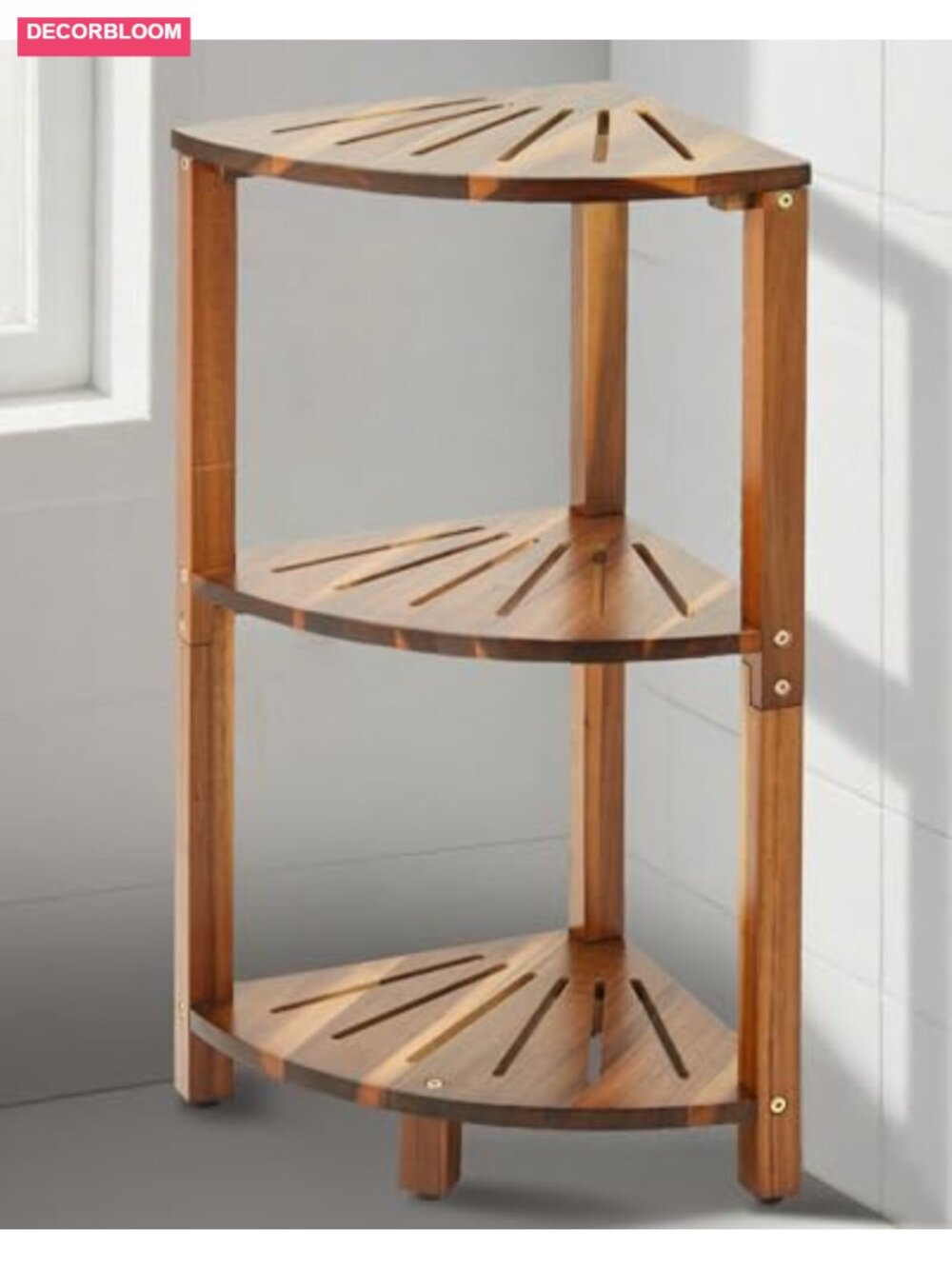 Acacia Wood Corner Shower Caddy 3-Tier Freestanding Storage Organizer